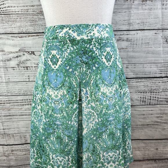 The Limited Skirt size 14 Blue Green Paisley Boho Knee A Line Pleated Modest - Picture 2 of 7